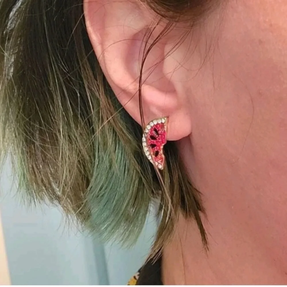 2/$30🌵 Watermelon Slice Fruit Rhinestone Pave Stud Summer Small Dainty Earrings